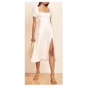 NWT Reformation Denver Linen Midi Dress White 0